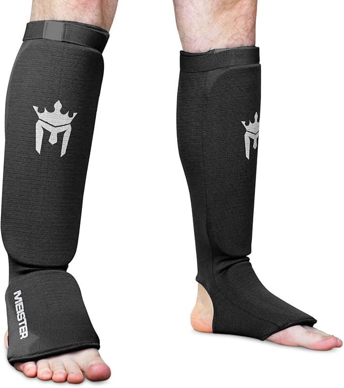 Par de protectores acolchados Meister MMA Elastic Cloth Shin & Instep | Protección de ajuste cómodo con acolchado de impacto flexible para MMA, Muay Thai y kickboxing. Diseño fácil y sin cordones para mayor movilidad