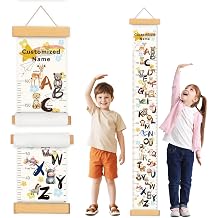 Personalized Name Growth Chart Wall Decor for Kids Canvas Removable Height Chart Measuring Ruler 59" x 7.9" Cute Letters