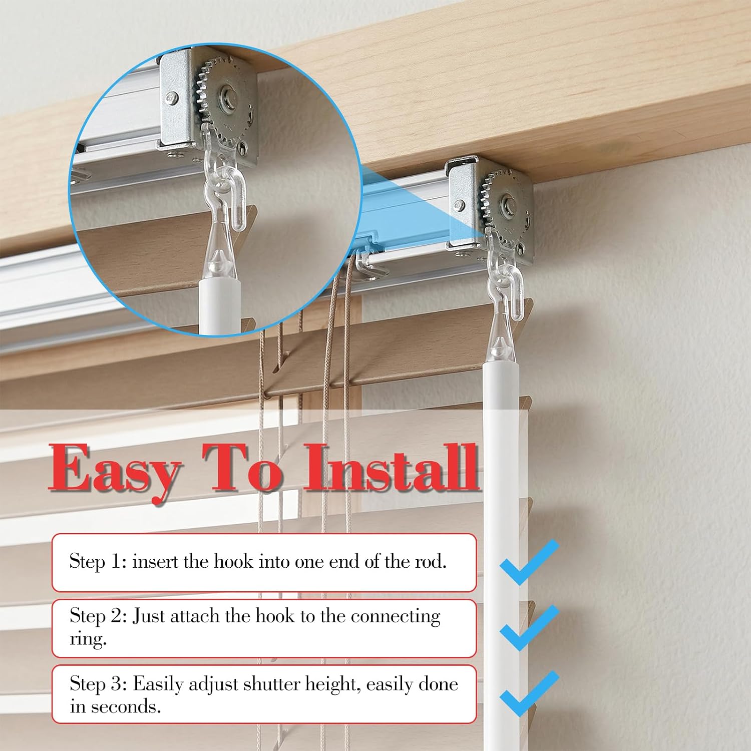 2 Pcs Blind Wand Replacement, 23" Blind Wand, White Blinds Stick Replacement with Hooks for Blinds and Valance Opener Accessories