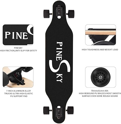 Miniatura 29 de Monopatín de 41 pulgadas de arce natural de 8 capas para crucero, tallado, estilo libre y cuesta abajo con herramienta en T Valle