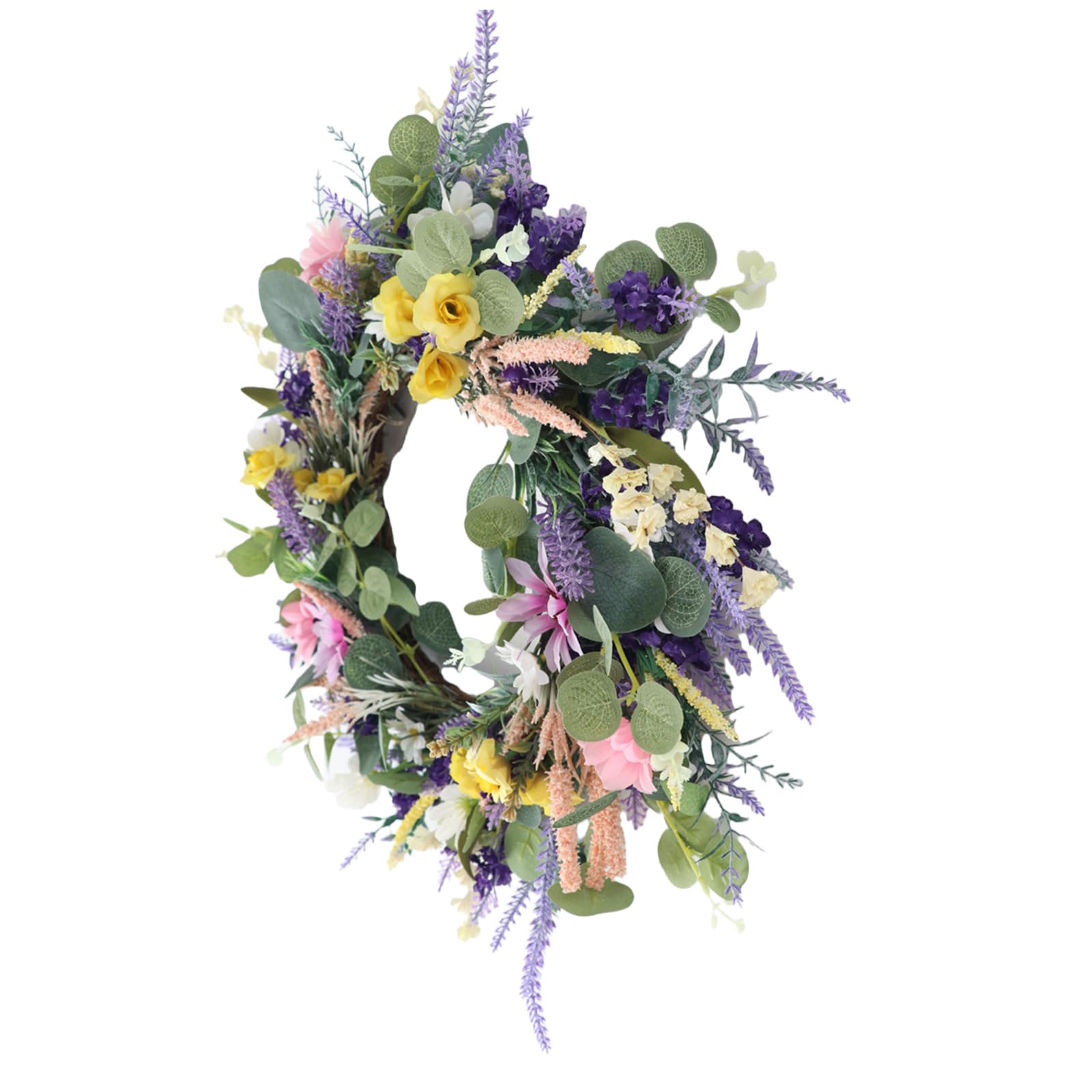 Artificial Flower Leaves Wreath 18.89Inch Realistic Flower Wreath Spring for Inside and Outside Decoration