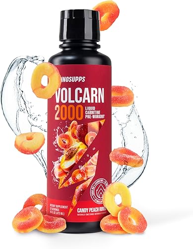 InnoSupps Volcarn 2000 - L-Carnitina líquida, estimula la energía, sin cafeína ni edulcorantes artificiales, 32 porciones. Anillos de melocotón y