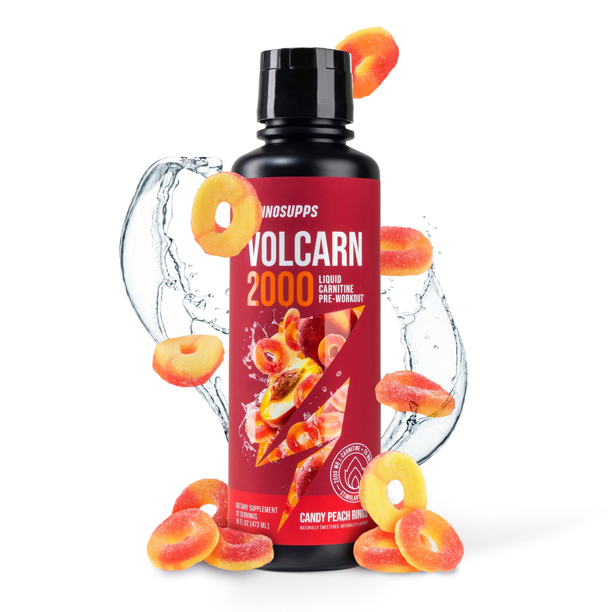 InnoSupps Volcarn 2000 - L-CARNITINE Advanced Energy Liquid | ATP Enhancer with GBEEC | Boosts Energy, Enhances Focus, Caffeine Free, No Artificial Sweeteners | 32 Servings (Candy Peach Rings)