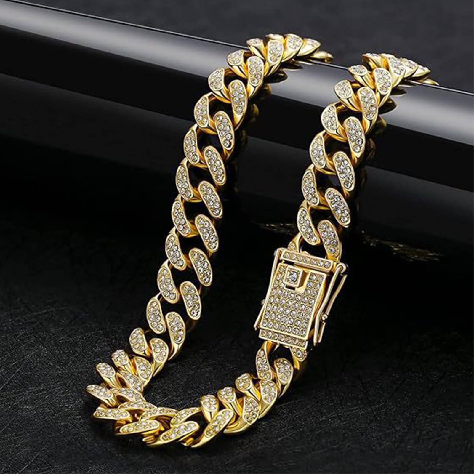 Vokowin Golden Dog Chain Diamond Cuban Collars Walking Gold Metal Chain Collar with Design Secure Buckle,Pet Jewelry Accessories Chain Collar Accessories for Medium Big Dogs(Gold,24inch) (K372-1) - Image 4