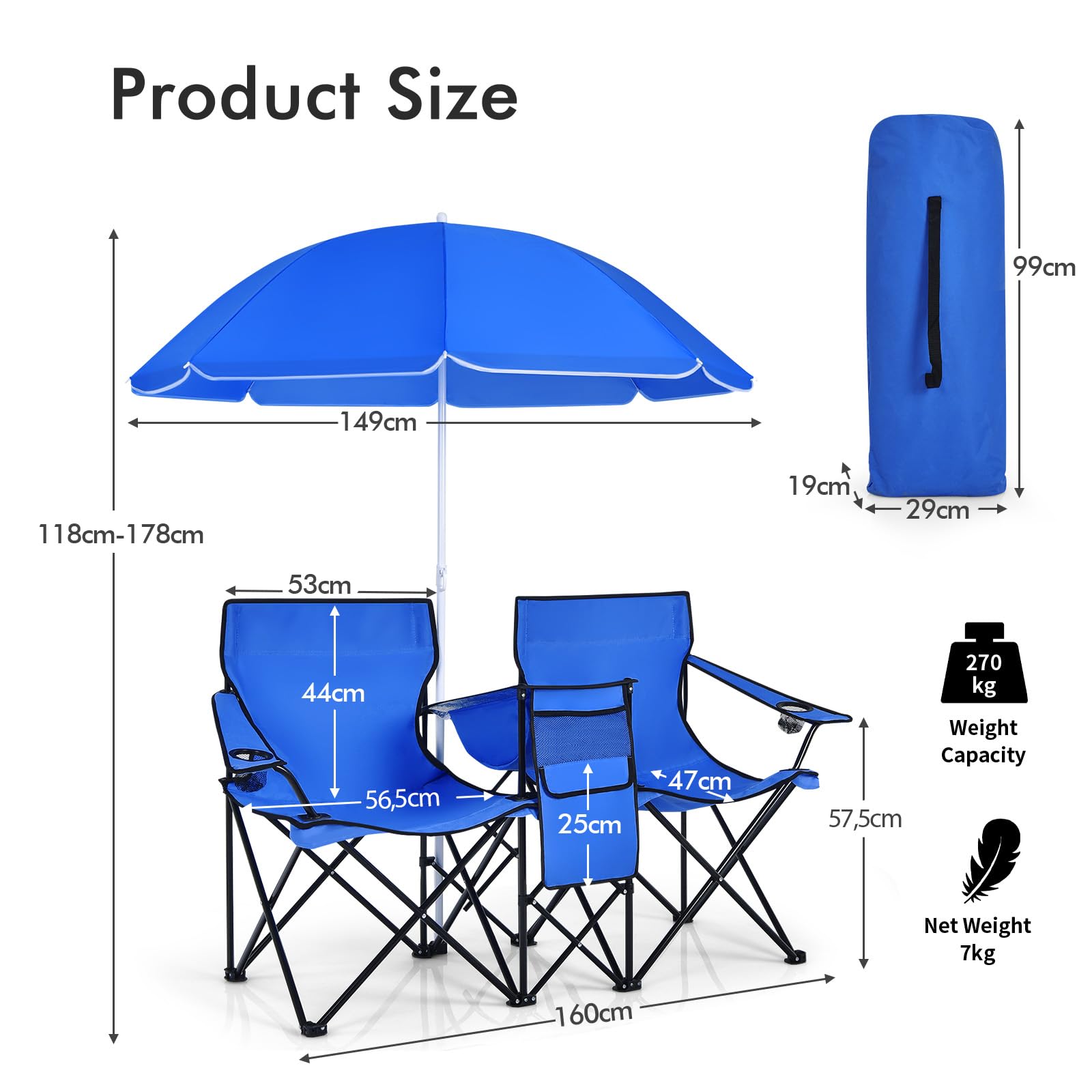 Lot 2 Chaises Camping KOMFOTTEU – Bambou, Toile Canvas, 150kg, 51x72,5x92,5cm, Beige, Sac Transport Inclus