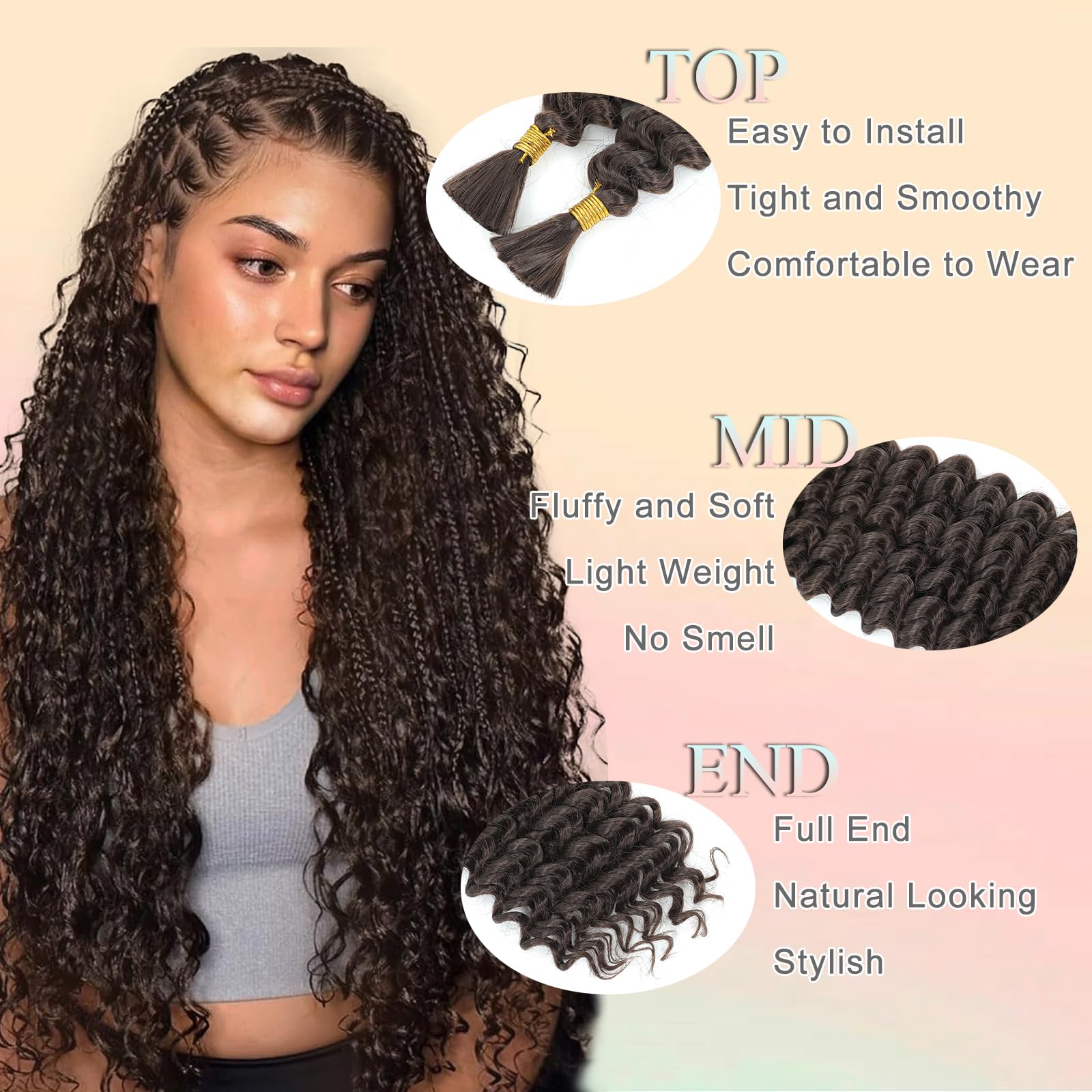 Deep Wave Bulk Hair for Braiding 18 Inch No Weft Deep Wave Bundles Curly Braiding Hair Extensions for Boho Braids and Wavy Braiding Hair 2 Braids per Pack (4# - Image 3