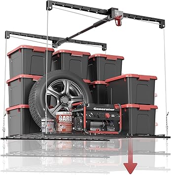 Overhead Garage Storage Lift, 4x4 Ft Ceiling Storage, Heavy-duty Ceiling Mounted Lift System,Ideal for Overhead Space, 250lbs Weight Capacity
