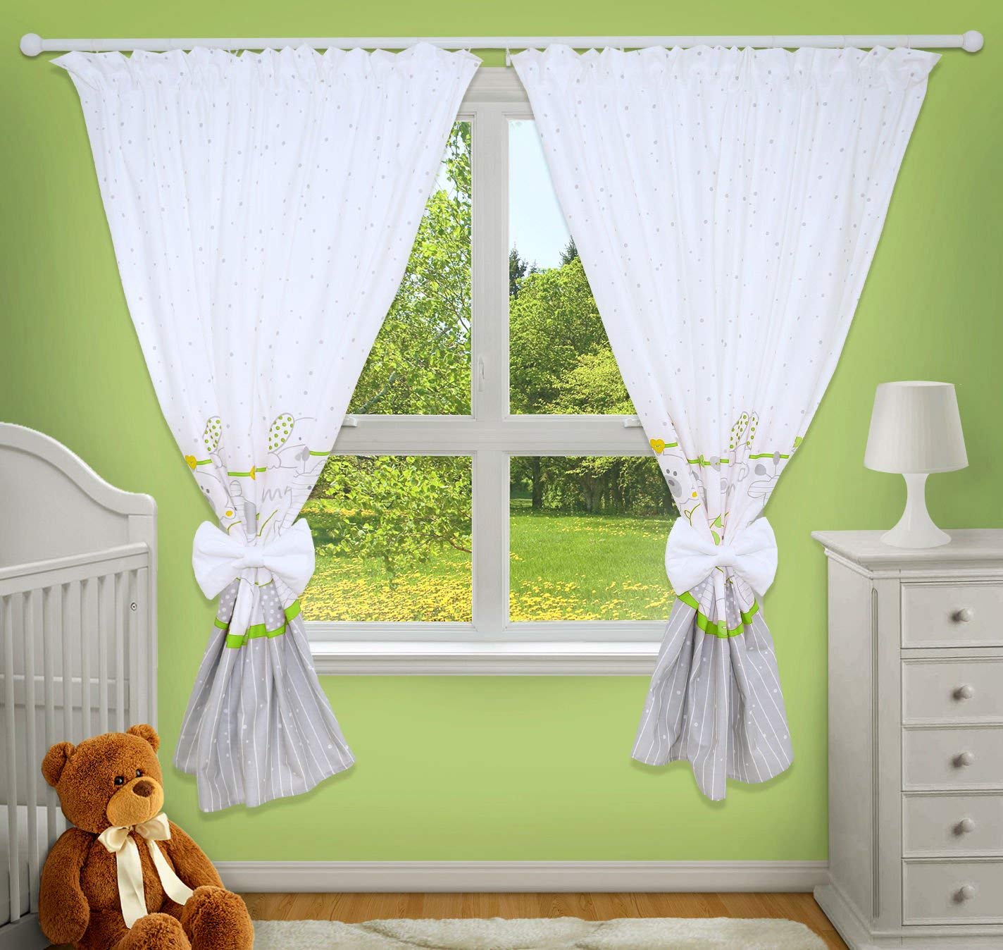 TheLittles24 Luxury Decorative Curtains for Baby Room Matching with Our Nursery Bedding Sets (Zoo Green)