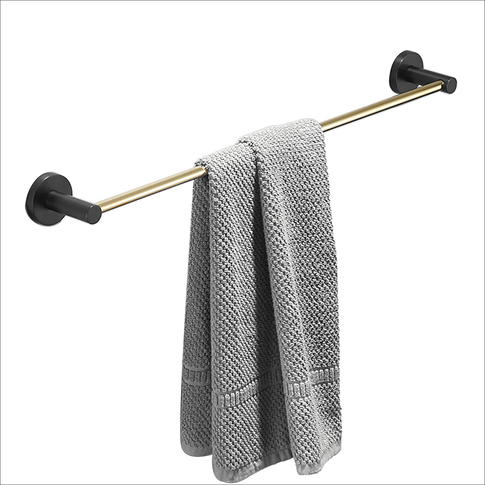 LMYSXAOZ Nordic Towel Bar Rail Single Round Rod, Wall Mounted Rack Copper Chrome Bathroom Kitchen Toilet Accessories, Black+Gold, 40cm/50cm/60cm (Size : 50cm)