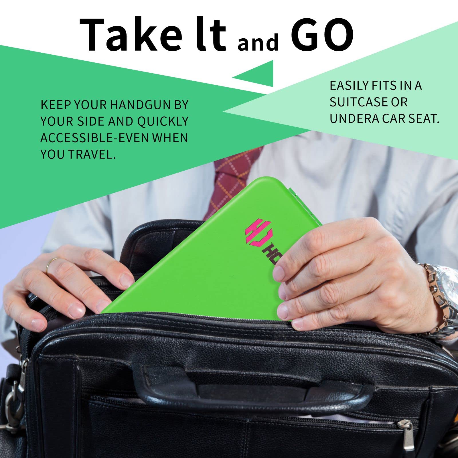 HOLOJOY Pistol Safe,Handgun Lock Box,Lockbox for Guns and Valuables,Portable Security Case Travel Gun Safe for Cars,Home (GREEN-L-Dial lock)