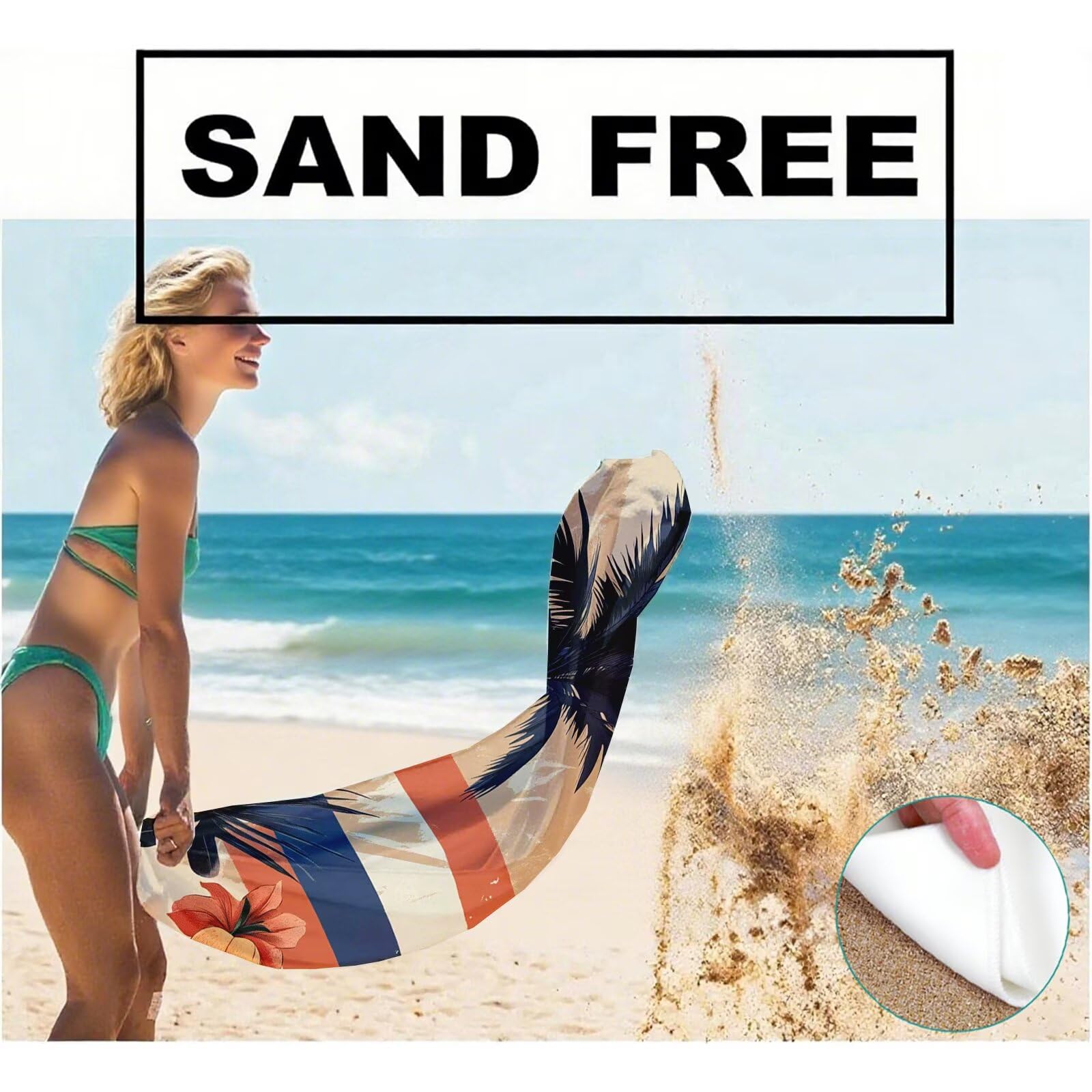 Serviette de Plage XXL 100x200 cm,Cocotier Serviette Plage Microfibre avec Séchage Rapide, Anti-Sable, Absorbante Fonction Design pour Vacances Piscine Pique-Nique Voyages Yoga, Cadeau Femme Q-706