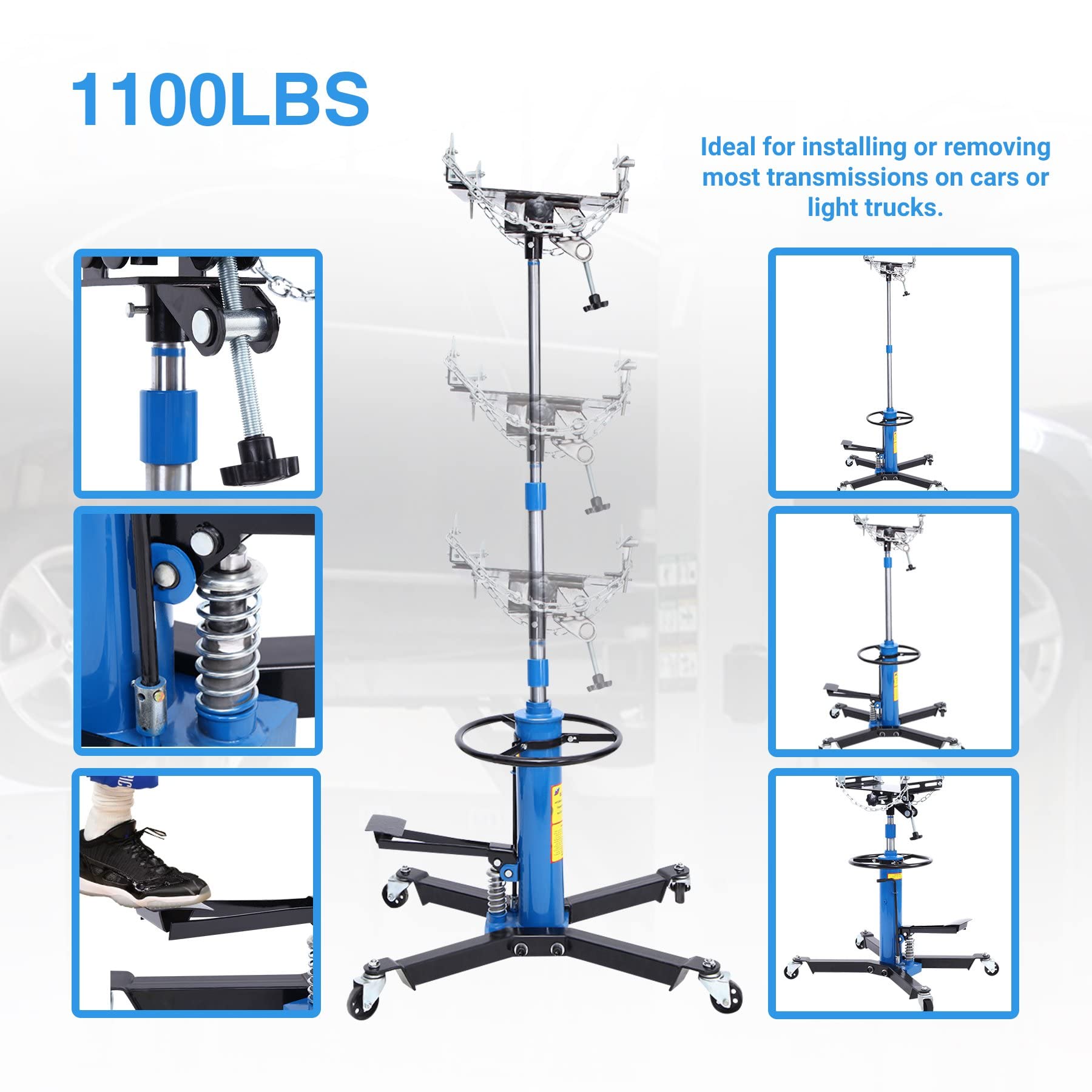 Amazon.com: Iglobalbuy 2 Stage 1100lb Adjustable Height Hydraulic  Telescoping Transmission Jack with Pedal 360° Swivel Wheel Lift Hoist :  Automotive