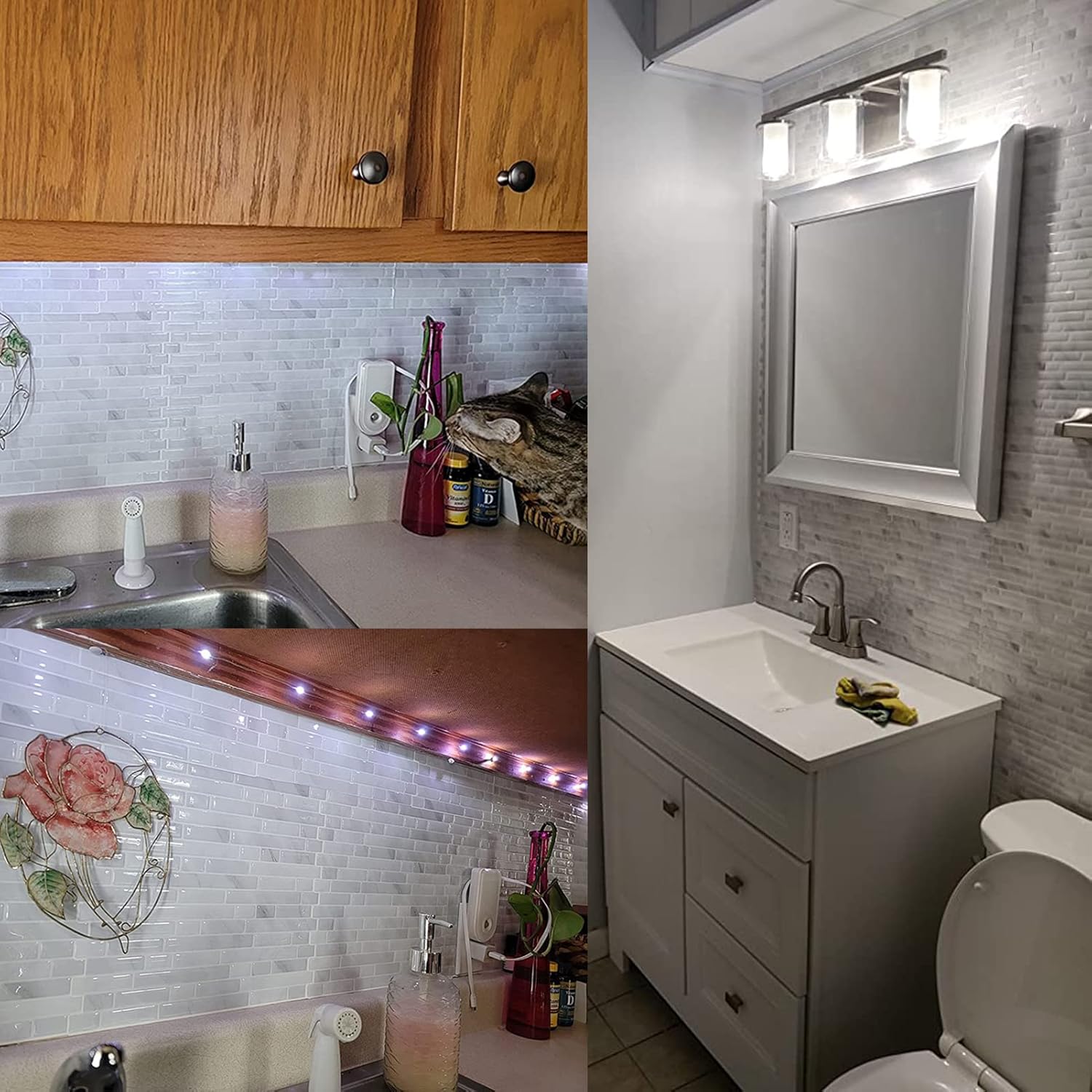 Yipscazo 10-Sheets Peel and Stick Backsplash for Kitchen Slate White Stick on Backsplash for Bathroom Self-Adhesive Wall Tiles for RV, Laundry Room(12"X12")