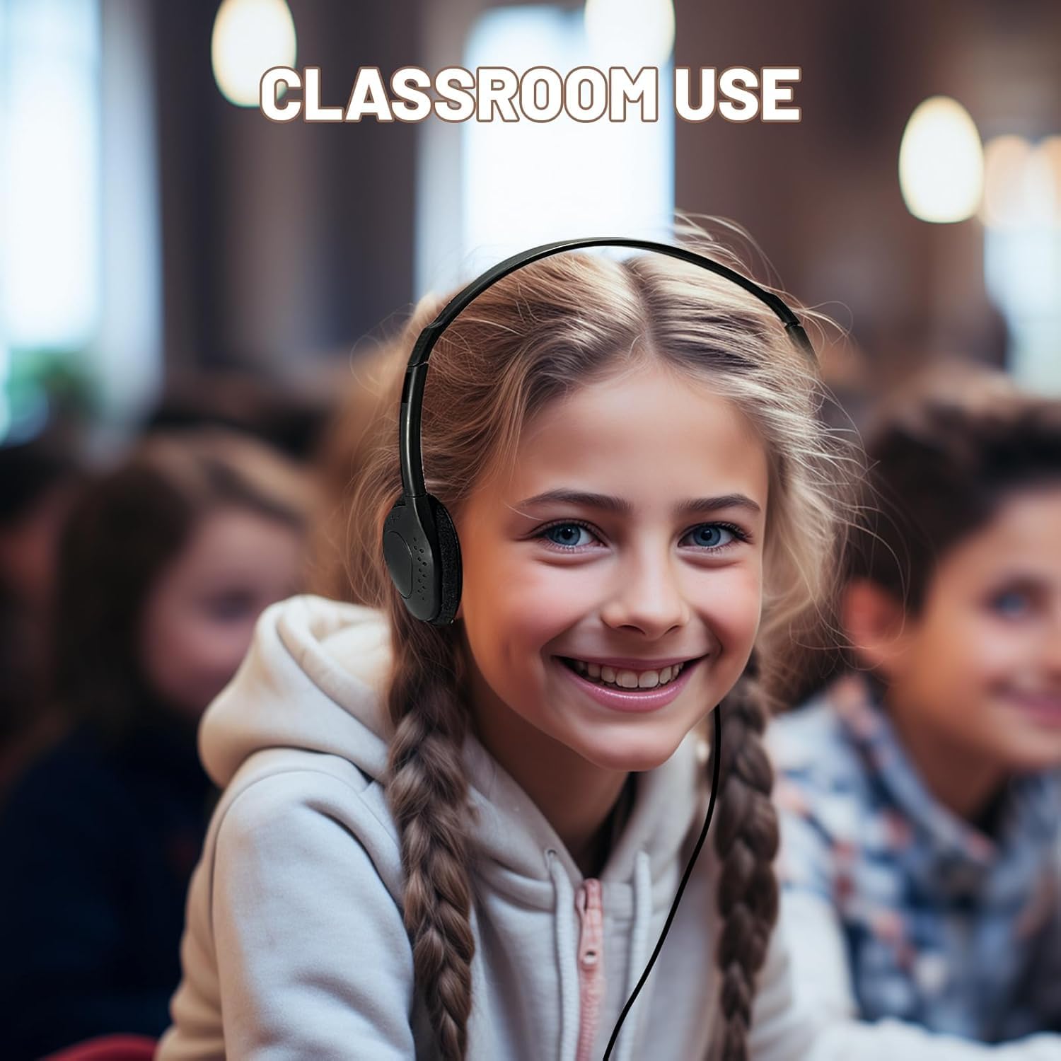 Confezione da 25 cuffie per bambini, studenti, scuola, aula, regolabili, con jack da 3,5 mm, per biblioteca, bambini e adulti (004 cuffie nere)