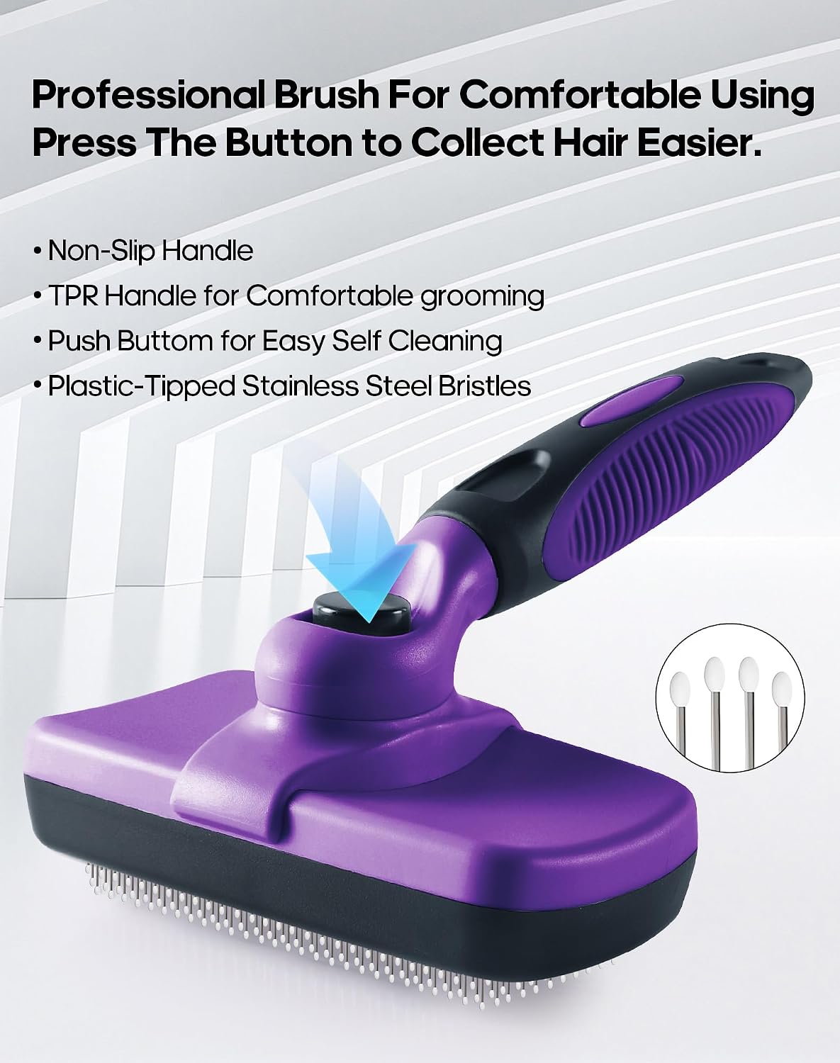 Self Cleaning Shedding Brush - Skin Friendly Grooming Tool for Dogs, Cats, and Puppies, Deshedding and Hair Removal for Long and Short Haired Pets(Purple)
