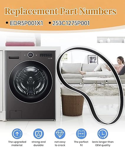 Miniatura 4 de 253C1275P001 Correa de transmisión del motor de la lavadora se adapta a GE LG Kenmore Lavadora de ropa, piezas de lavadora Reemplazan EDR5P001X1
