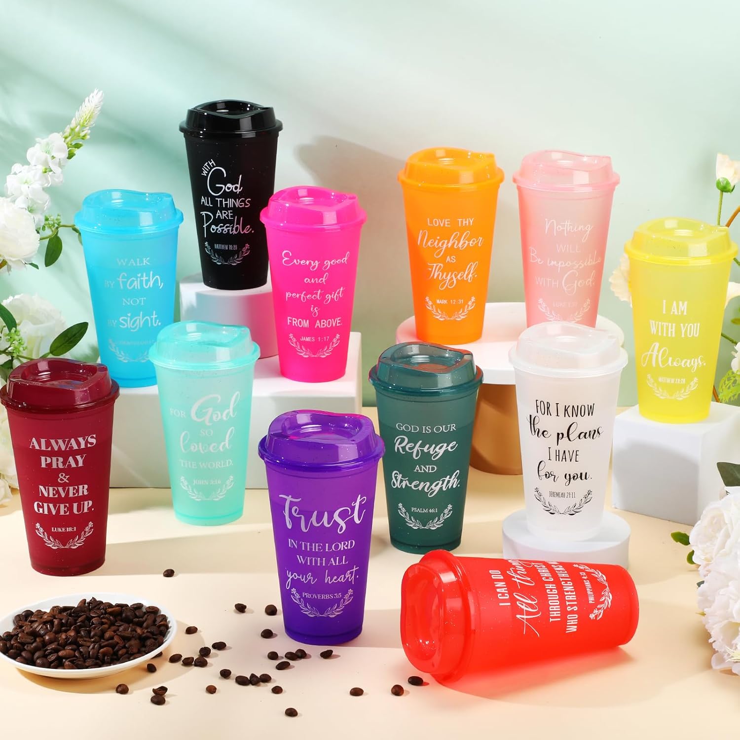 Skylety 72 Pcs Christian Christmas Tumblers Bulk Gifts for Women Men Plastic Coffee Cups Church Mugs with Lids and Straw Bible Verse 16 oz Religious Gifts Coworkers Employees Mugs (Multicolor) - Image 3