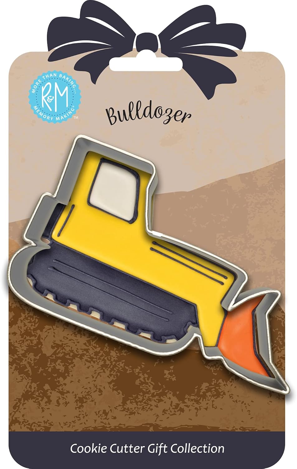 R & M International 8002 Bulldozer Shaped Tinplated Steel Cookie Cutter, 4", Gift Tag Carded