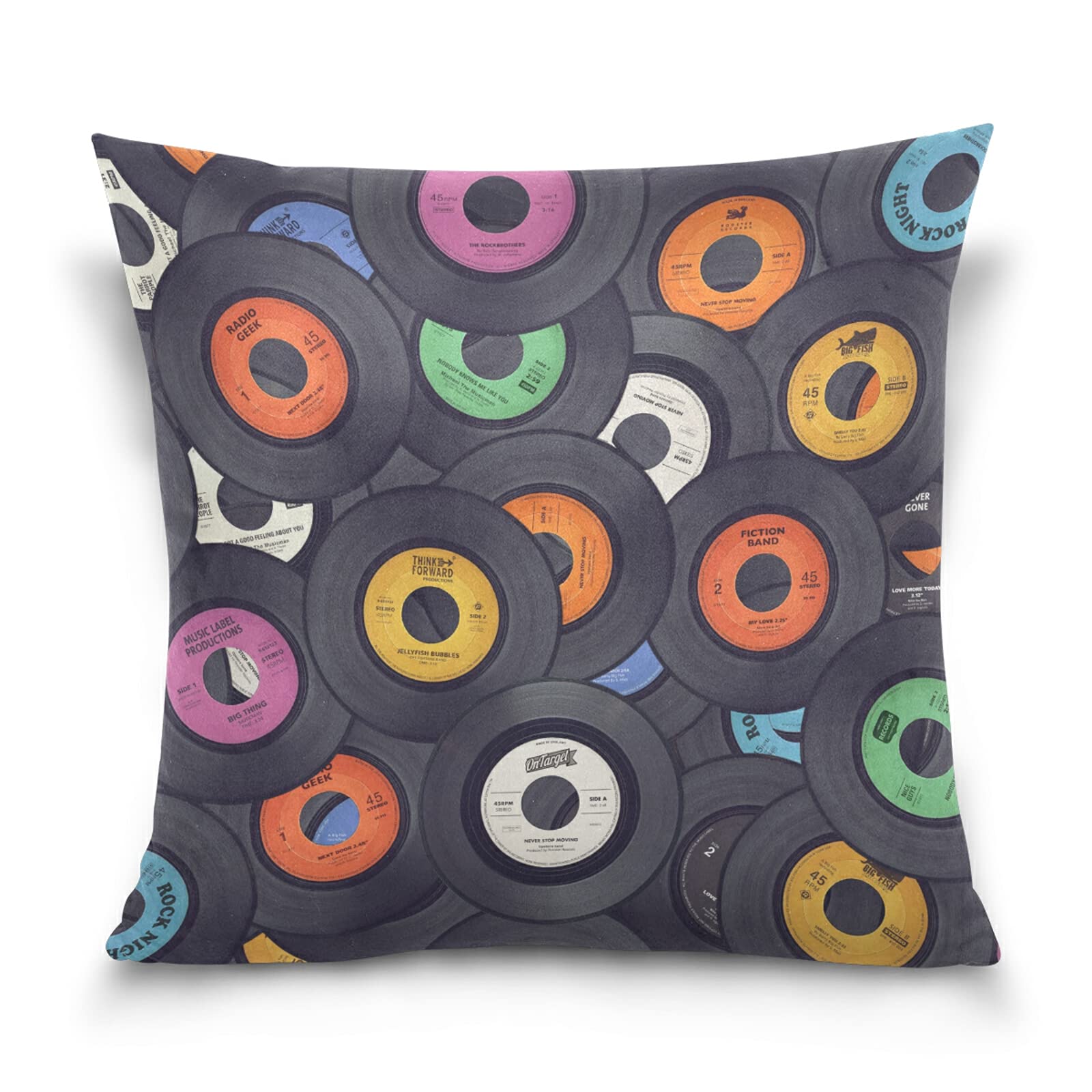 Colorful Vinyl Record Music Background Vintage Retro Texture Cotton Velvet Throw Pillow, Soft Breathable Bed Pillows, Pillowcase Sham Cushion Covers Twin Sides for Car Couch Bed 18x18 inches