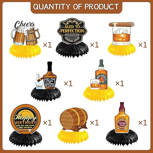 Miniatura 2 de Decoraciones de cumpleaños envejecidas a la perfección 8 piezas de decoraciones de fiesta de cerveza de whisky de panal de abeja, decoración de mesa