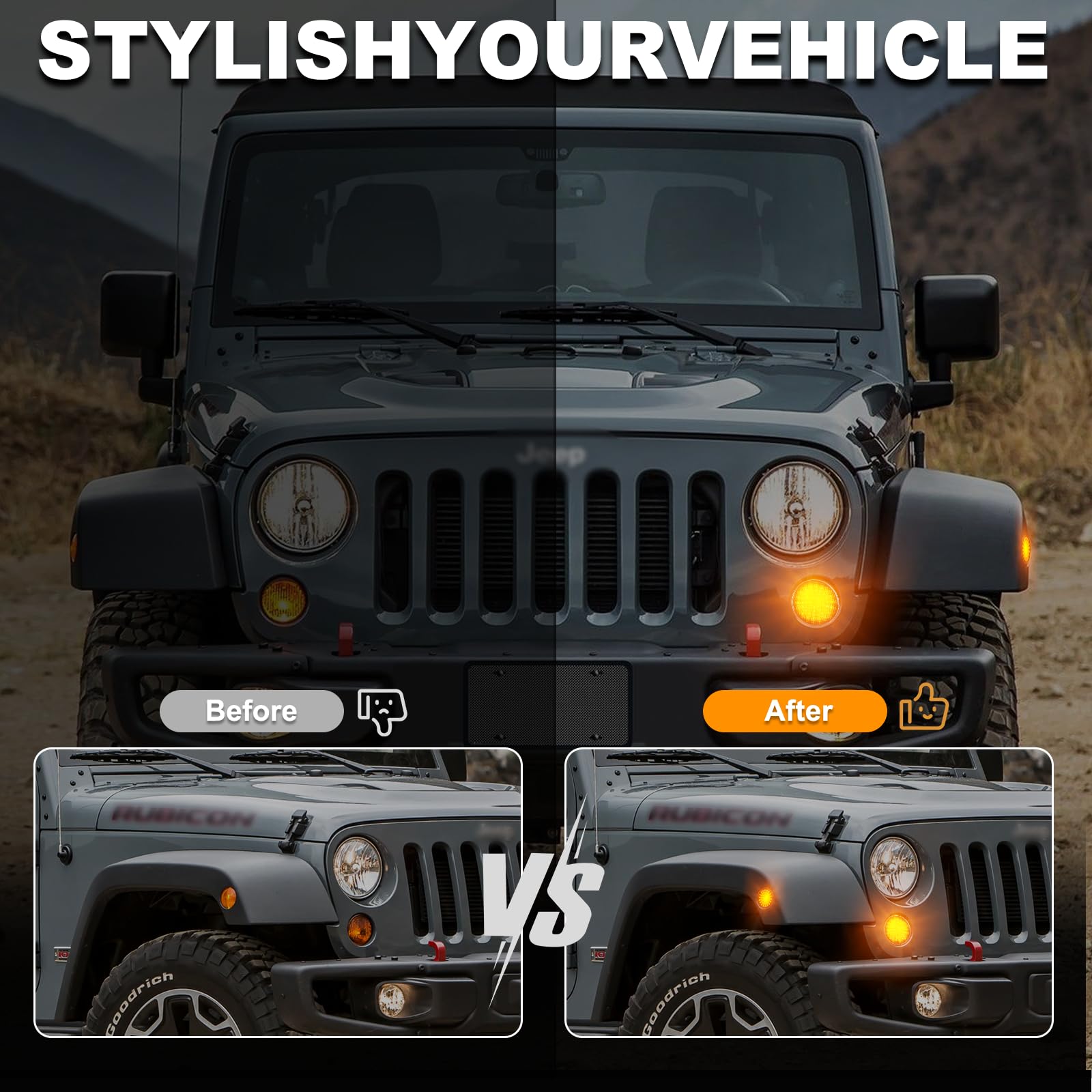 Dynamiczne strzałki boczne LED z przodu dla Wrangler JK 2007-2015, Canbus LED kierunkowskazy boczne, czarne 4 szt