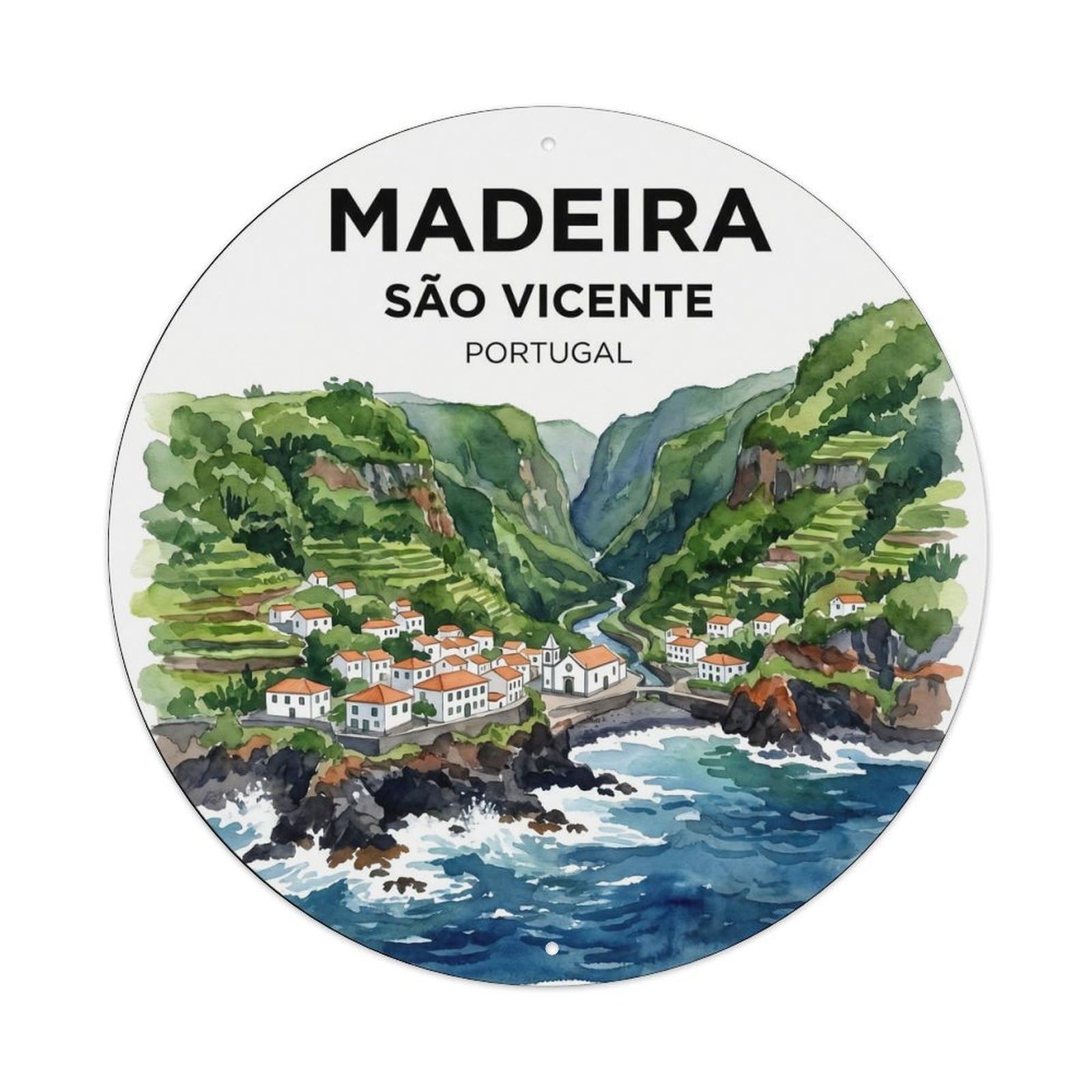 Olhnbad 08X08inch Style Cultural Portugal Madeira Cityscape Coastal Travel Art Metal Tin Sign