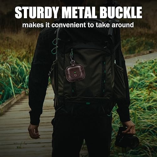 Miniatura 5 de Funda de cuero para Airpods Pro con llavero, funda protectora de cuero vintage portátil a prueba de golpes para Apple AirPods Pro Funda de carga 3