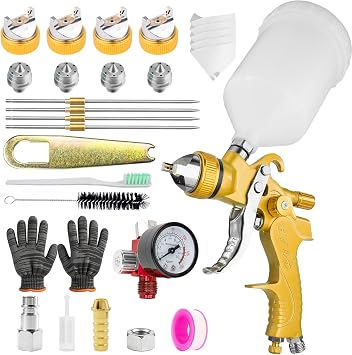 HVLP Spray Gun Kit with 1.4/1.7/2.0/2.5mm Nozzles, Automotive Paint Gun