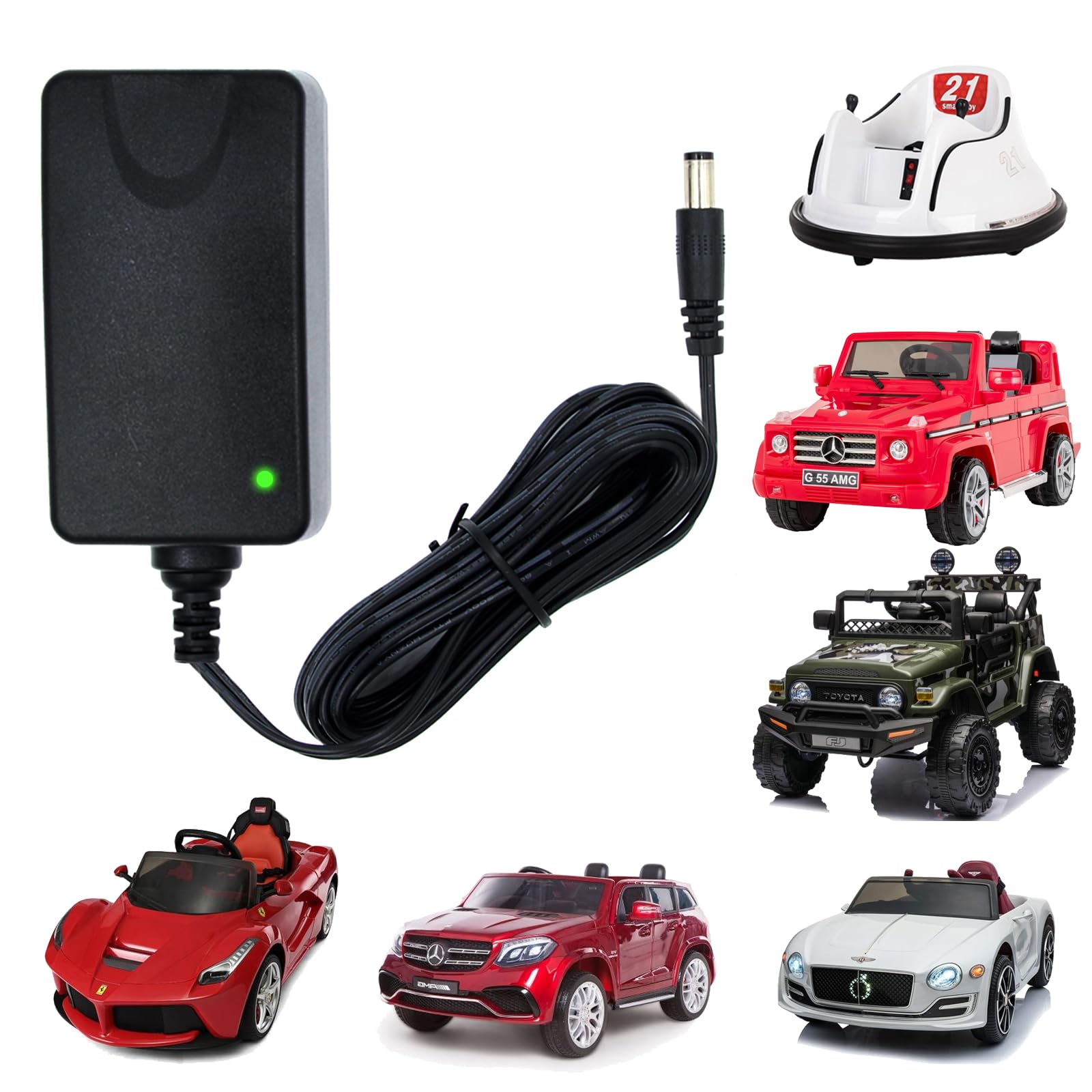 Cargador de batería con certificado ETL de 12 V 1A para juguetes de paseo de 10 pies, cable extralargo de 12 V, 1000 mA, cargador de 500 mA para niños, conector DC de 0.217 in x 0.083 in