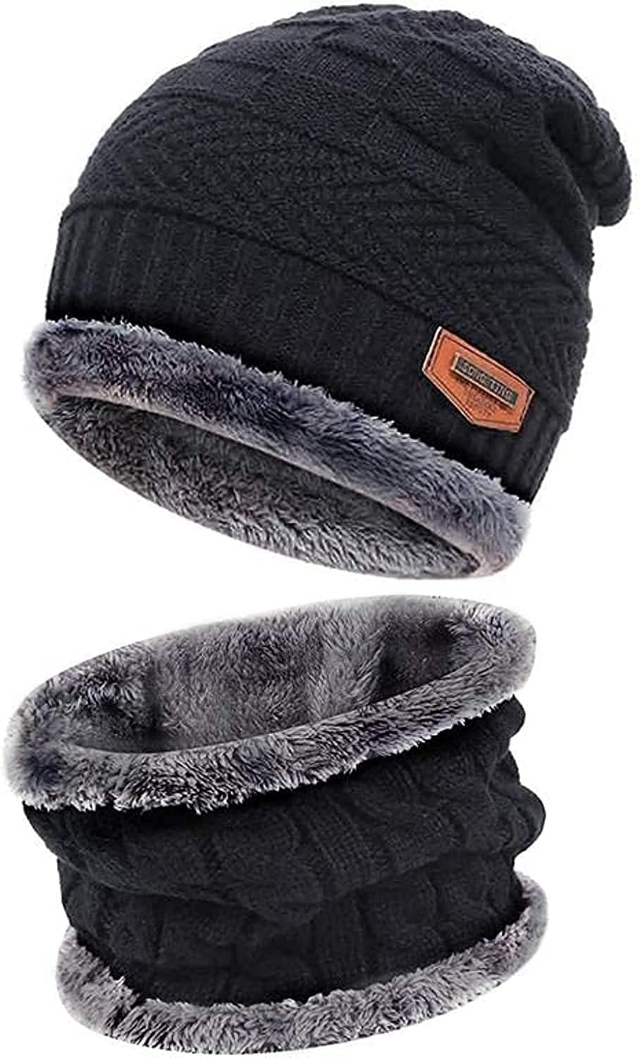 VANSHORA Winter Woolen Beanie Cap And Muffler Scarf Set For Men Women | Ultra Soft Acrylic Knit Skull Cap With Faux Fur Lining | Warm Unisex Winter Combo