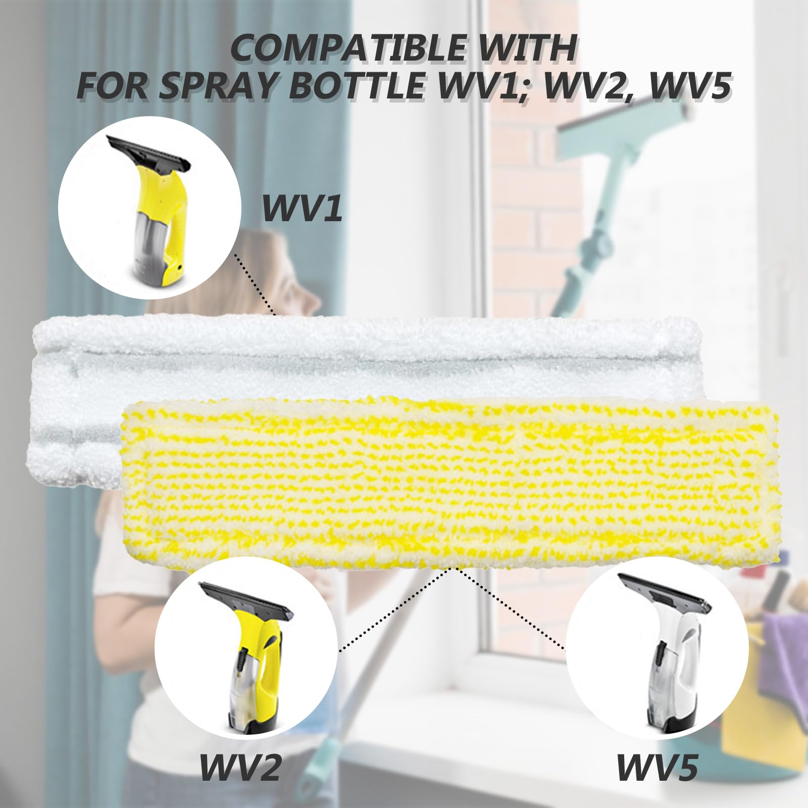 SaferCCTV 6 Pieces Accessories Microfibre Mop Covers and 4 Pieces Rubber Lip Puller for Karcher Window Vacuum Cleaner WV2/WV5/WV6,Replacement Cleaning Cloth Pads,Replacement Lip