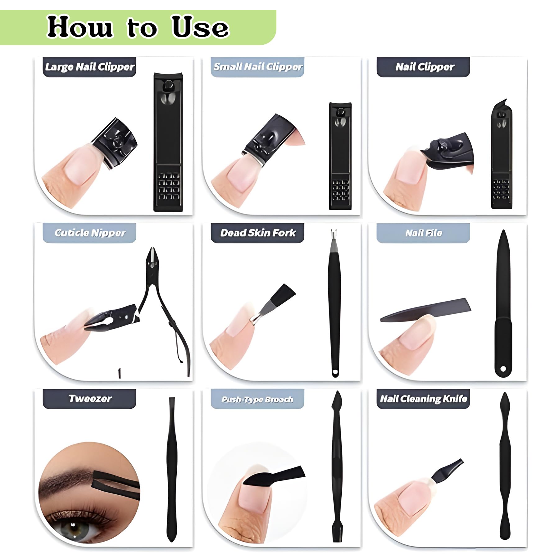 Nail Cutter Set - 18 in 1 Manicure Pedicure Kit for Women, Complete Grooming & Pedicure Kit for Women and Men with Black Leather Travel Case, Perfect Gifts for Women - Wishkey 4