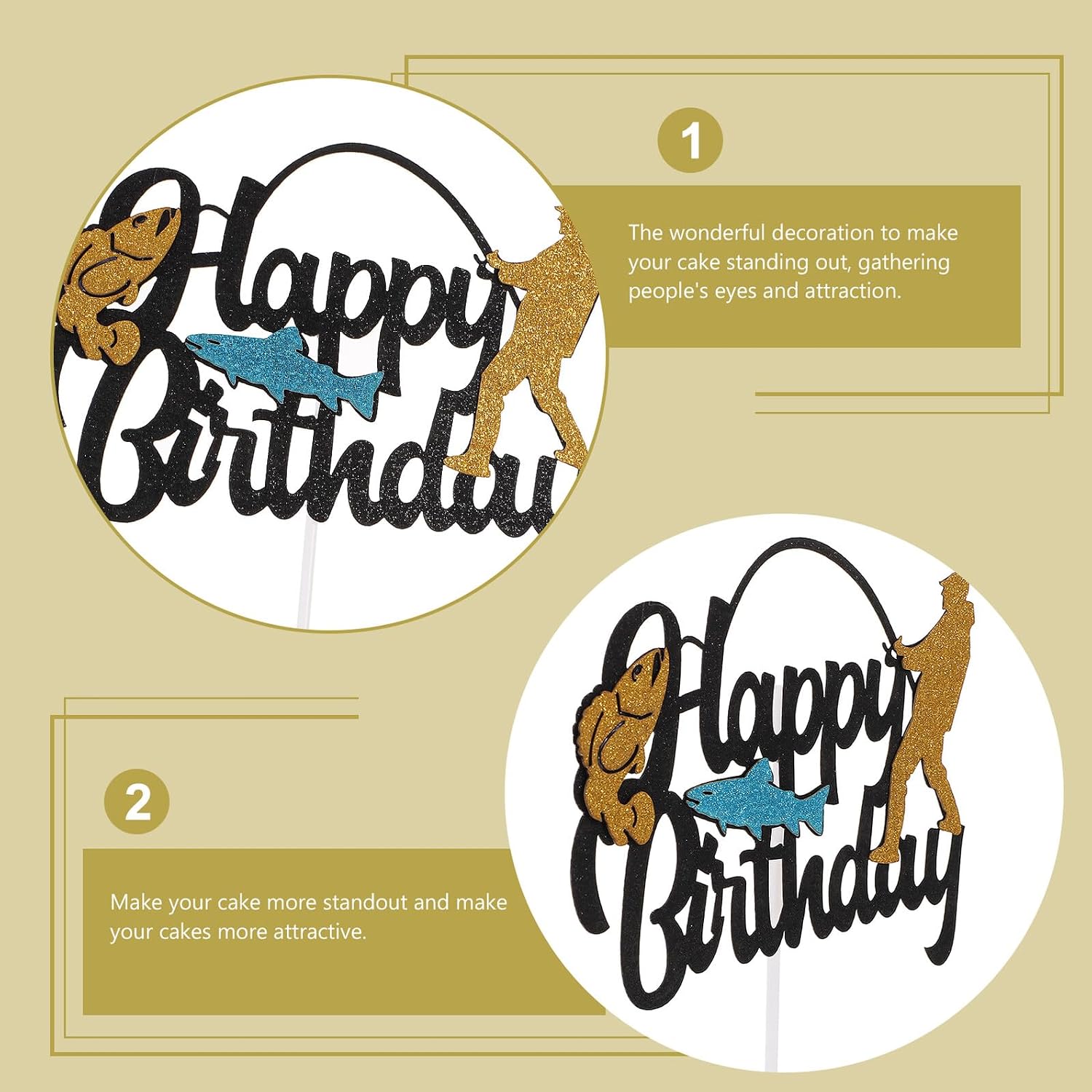 10pcs Fishing Theme Cake Toppers Birthday Party Cake Decorations Men Outdoor Fishing Cupcake Picks Non-edible Paper Decor for Party Favors