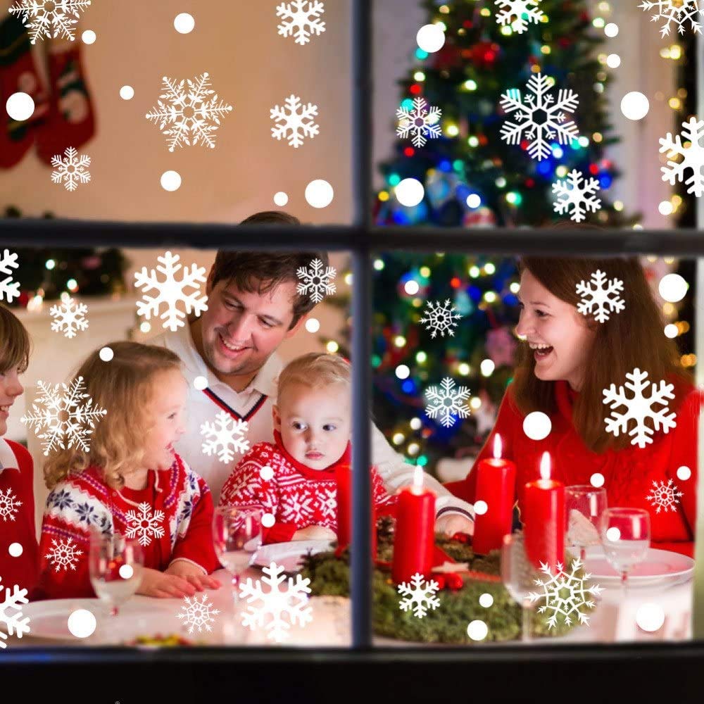 Lansian 329PCS+ Christmas White Snowflakes Window Clings Decal Stickers Ornaments for Winter Frozen New Year Party Supplies Wonderland Decorations (10 Sheets)