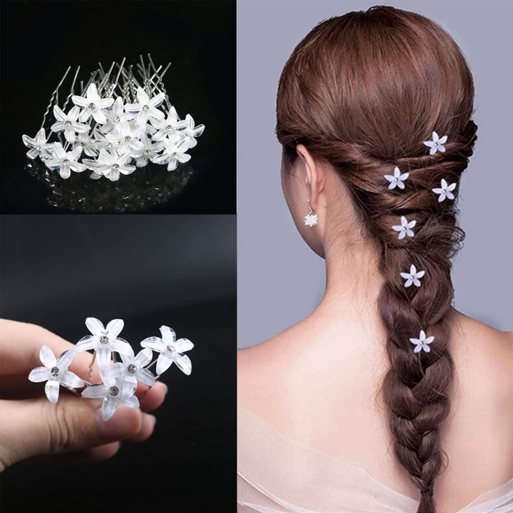 Crystal Pearl U Shaped Hair Pins 30Pcs for Women Wedding Diamond and Diamante Hair Clips for Girl, Black - Image 3