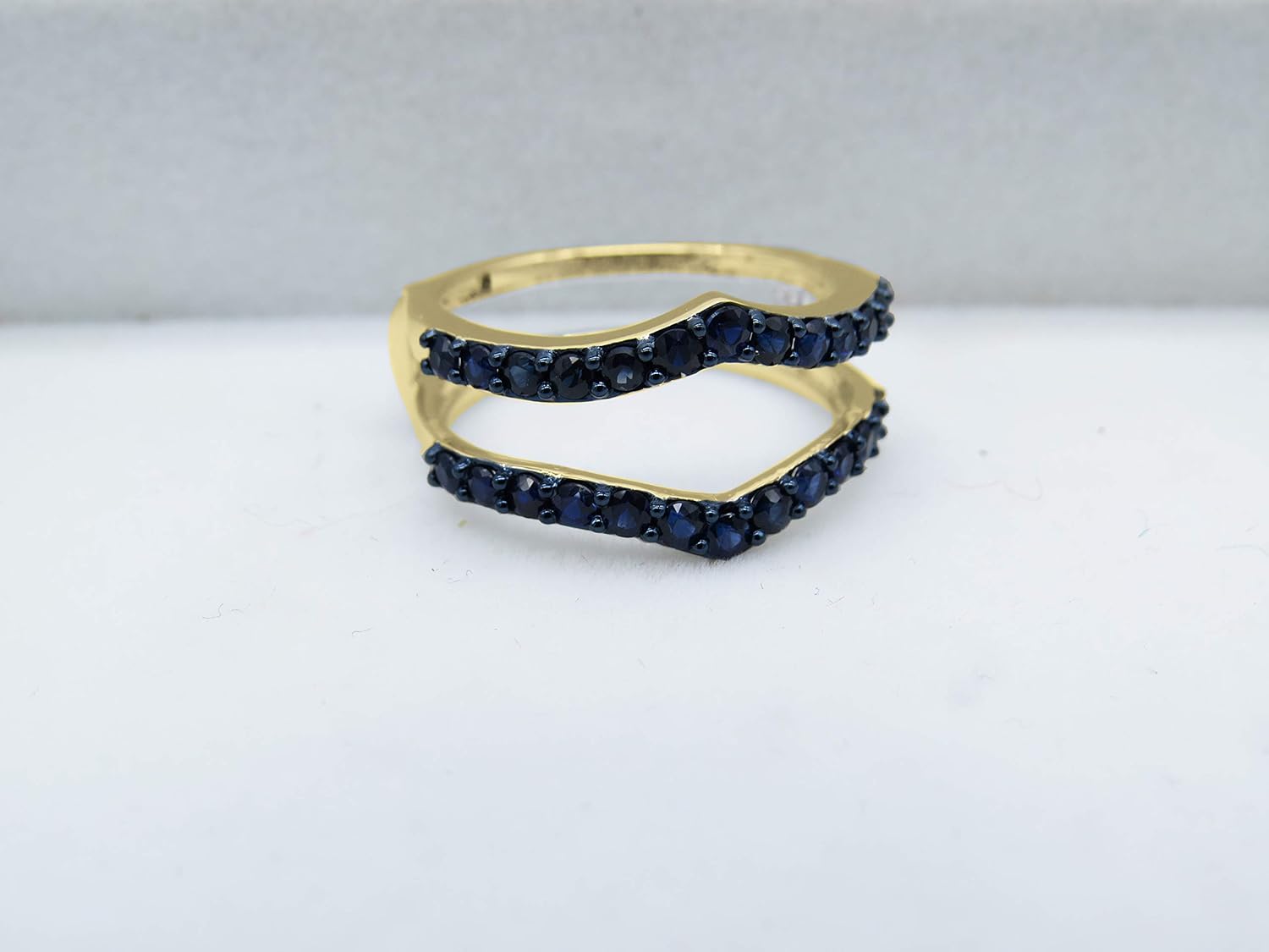 Dazzlingrock Collection Round Blue Sapphire Anniversary Wedding Band Enhancer Guard Double Ring, 14K Solid Gold