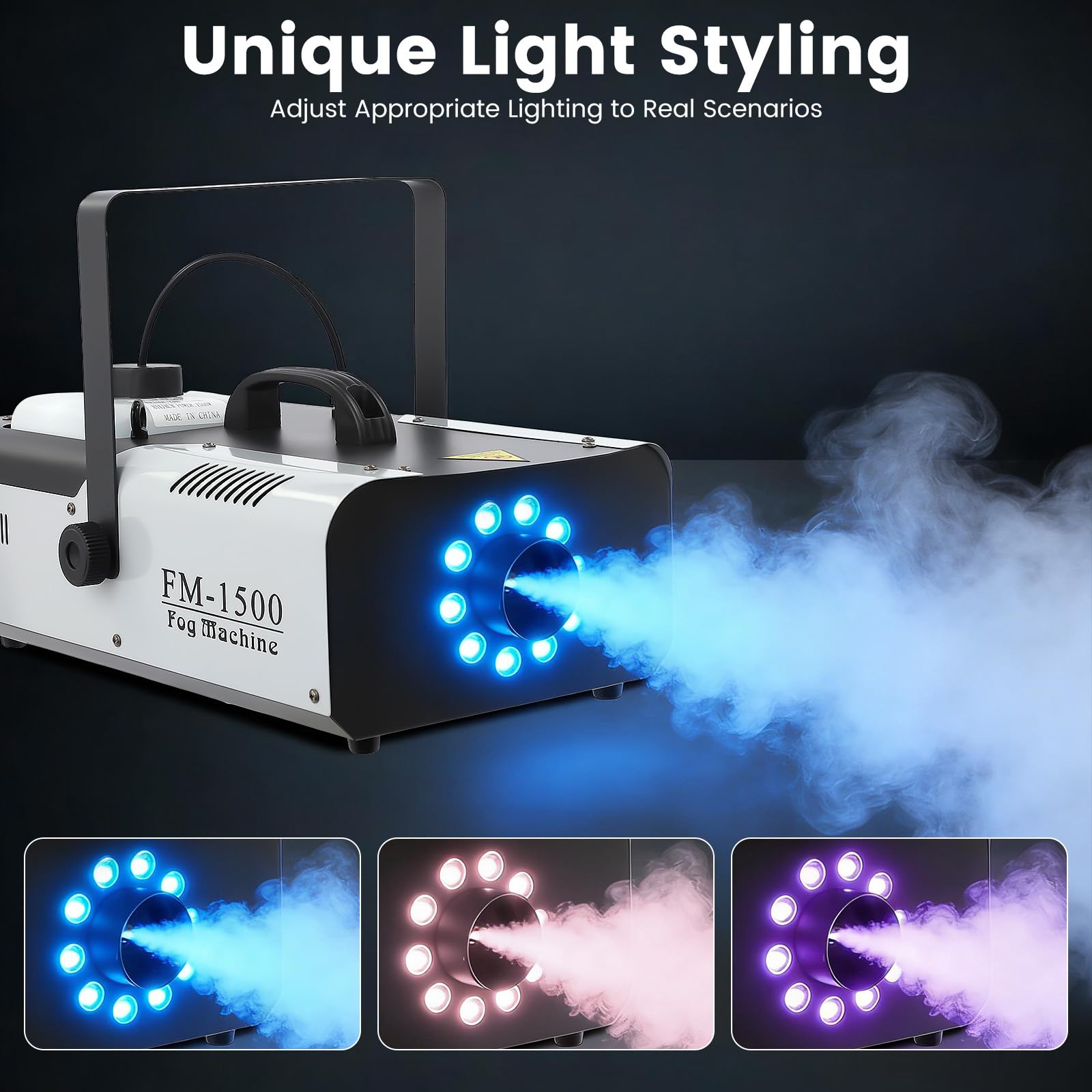 1500W Nebelmaschine - Rauchmaschine mit Fernbedienung, 9 LED-Leuchten, 2.5L Tank, DMX512 Steuerung, Fog Machine für Bühne, Theater, DJs, Partys, Hochzeiten & Bars