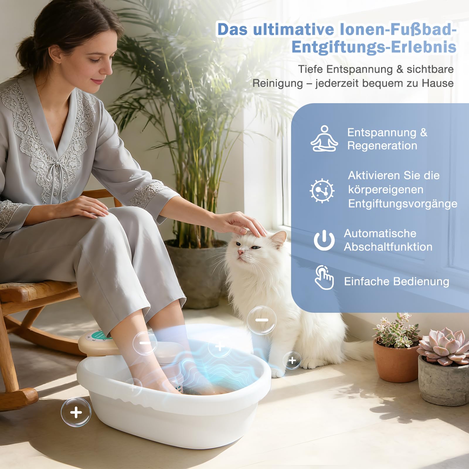 Ionen Fußbad Entgiftung,Detox Fußbad, Elektrolyse Fussbad mit 1 Array, Meersalz Wellness Fußpflege für Stressabbau & müde Füße, Komplett-Set (Mit Badesalz)