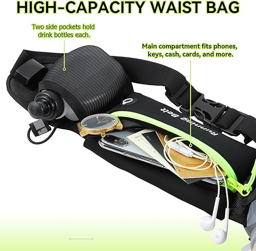 Miniatura 2 de AXEN Cinturón de hidratación para correr, cintura ajustable para maratón, triatlón y senderismo  Diseño reflectante de seguridad y bolsillo para