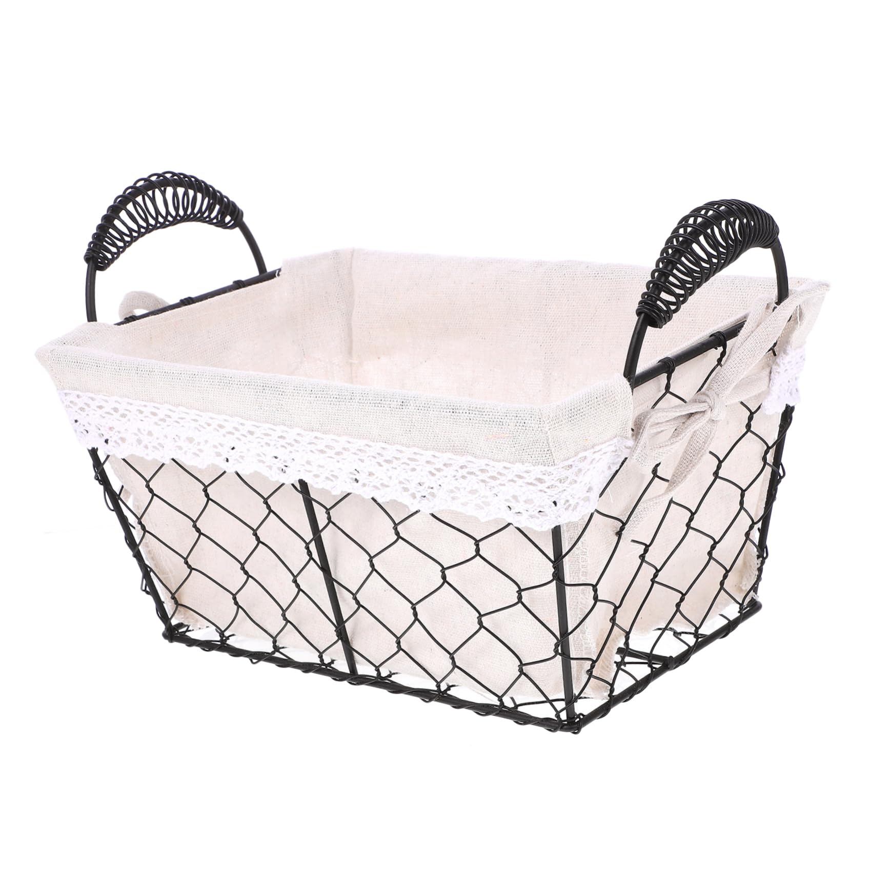DECHOUS Nordic Style Iron Wire Basket with Lining Portable Double Handle Storage for Fruits Bread and Miscellaneous Items for Home Dining and Picnics