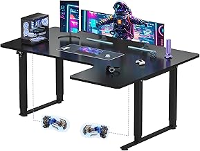 SANODESK Bureau Assis Debout - Bureau Gaming, 2 Moteurs Electrique Double avec 4 Pieds 180x110cm, 4 Emplacements de Mémoire, Fonction de Rappel de Sédentarité, Réglable en Hauteur, Noir