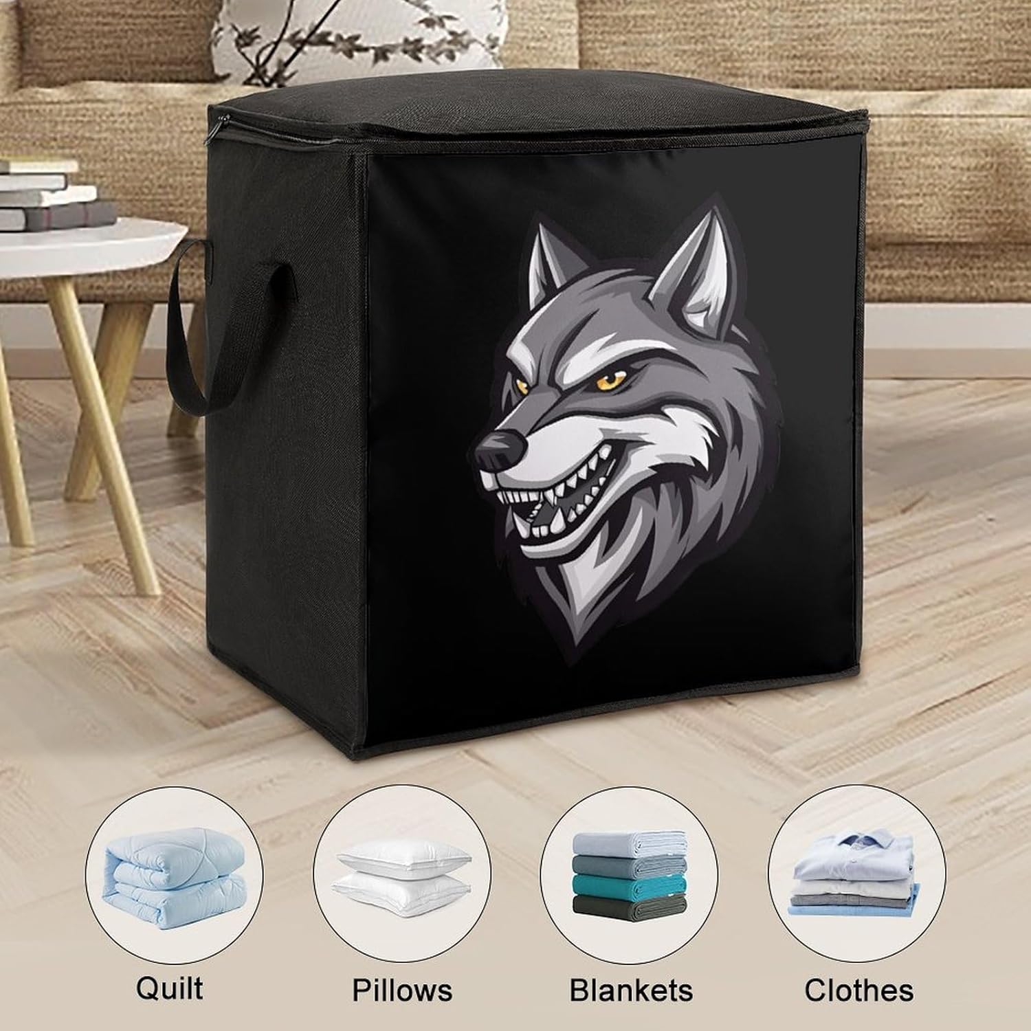 Wolf Wild Animal Large Comforter Blanket Storage Bags Bins 70L Closet Organizer with Handles