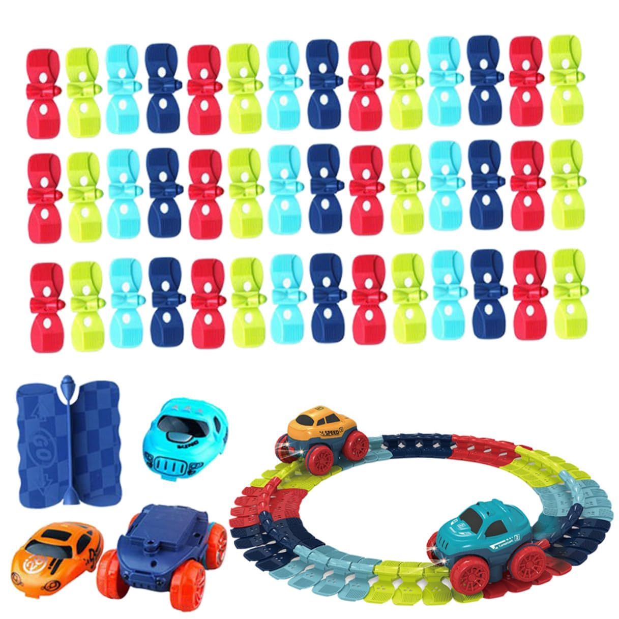 KESYOO Giocattolo da Pista Elettrico Led, Set 46 Pezzi di Piccole Macchinine Giocattolo in Plastica Sicura, Stimola Logica e Abilità Manuali, per Giochi Interattivi Genitore-figlio