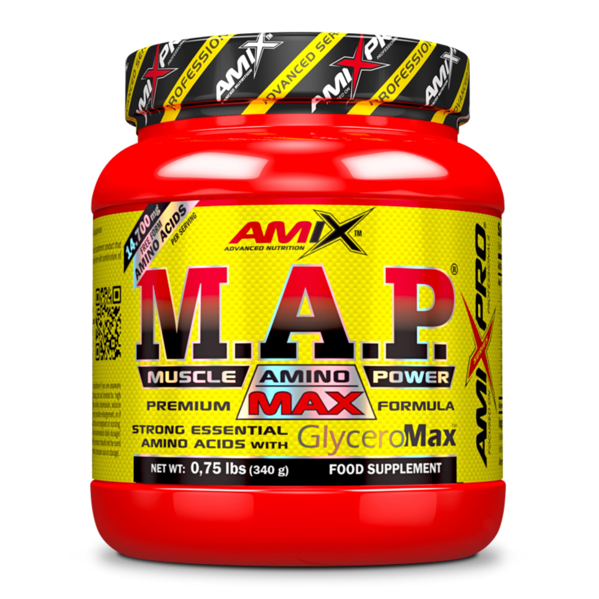 AMIX - Aminoácidos Esenciales - M.A.P. with GlyceroMax - Formato de 340 g - Sabor Natural - Contiene Glicerol Concentrado - Ideal para Tomar Antes del Entrenamiento