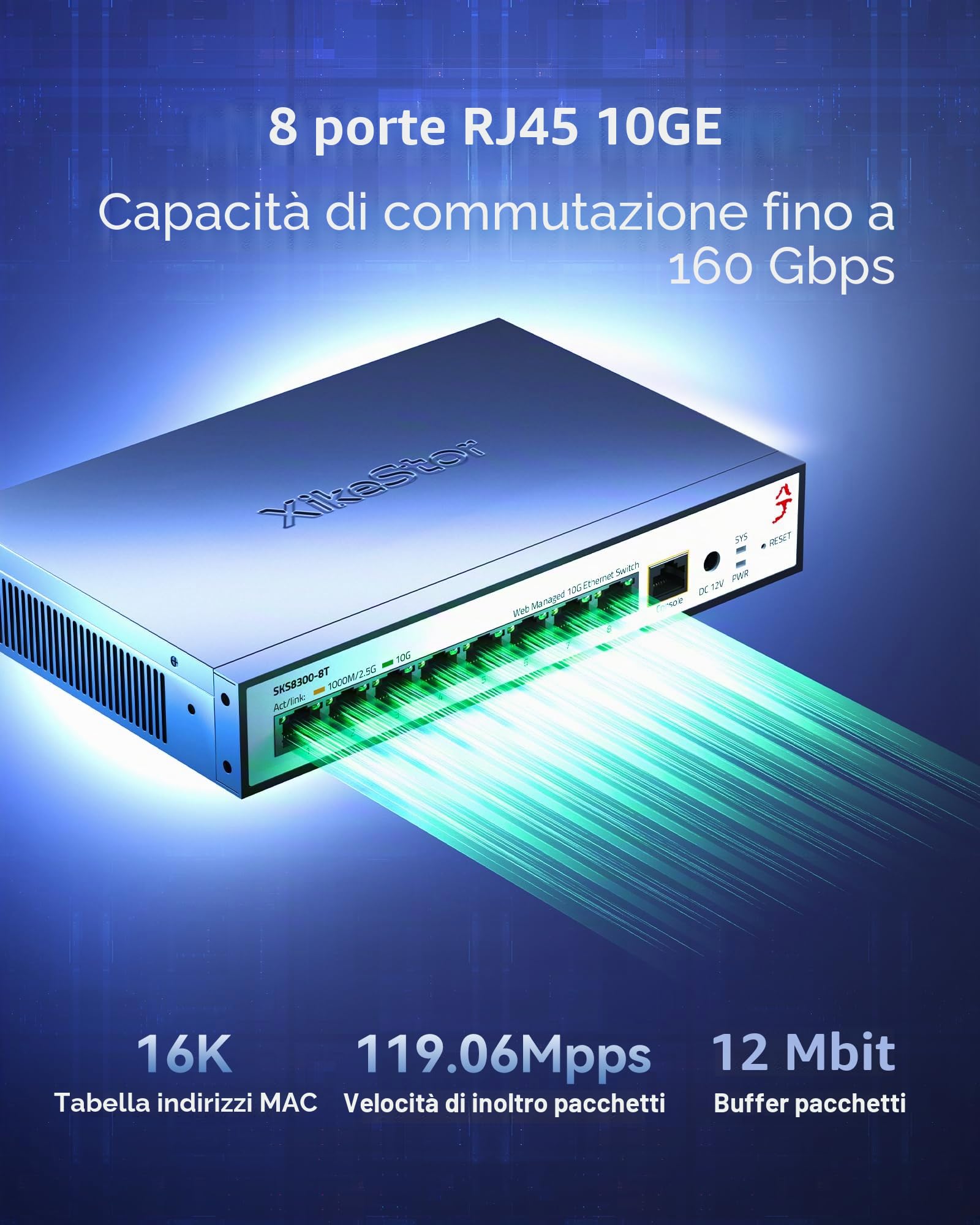 Switch 10G Managed Multi-Gigabit a 8 porte | 8 porte RJ45 10G, supporto VLAN/LACP/QoS, gestione Web, IPv4/IPv6, routing L3, per reti NAS/Gaming/Ufficio