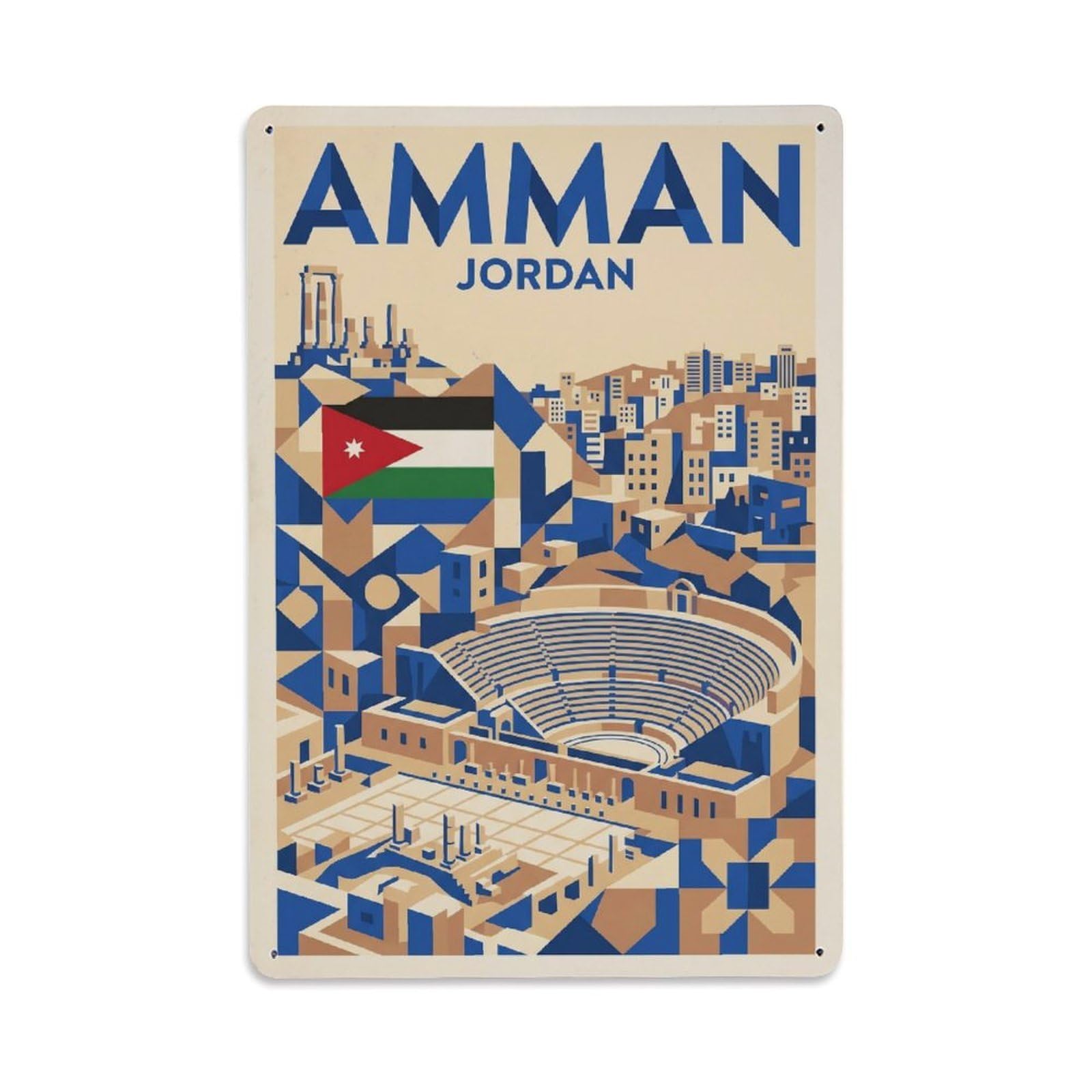 Metal Tin Sign Vintage Travel Jordan Amman