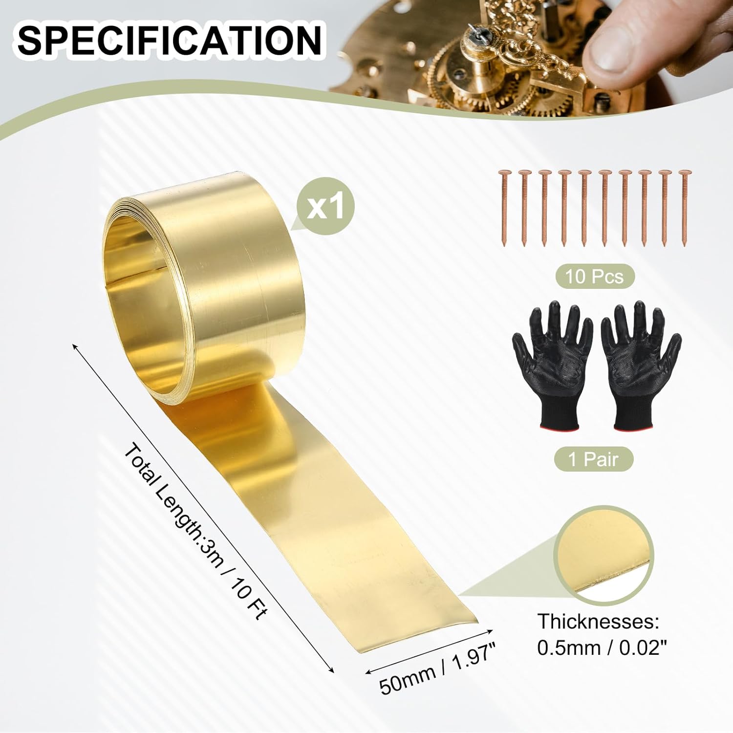 Brass Sheet Roll Metal Film Brass Foil Plate, 2" x 10 ft 24 Gauge(0.5mm) Thickness Fit for DIY Crafts Electrical Repair - Cylinder(1 Pack, Brassy)