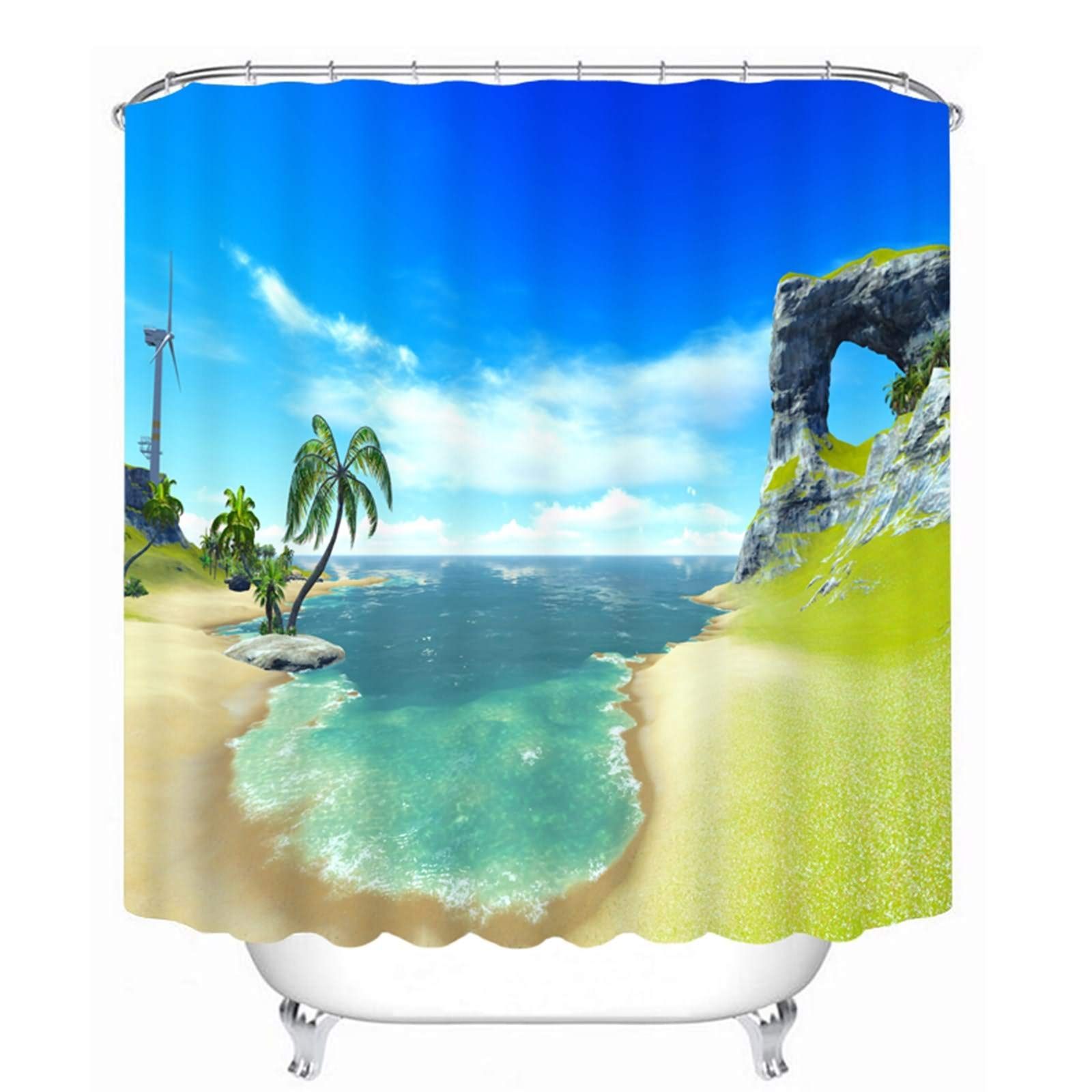 Rideau de douche 180x200 bleu vert en polyester imperméable