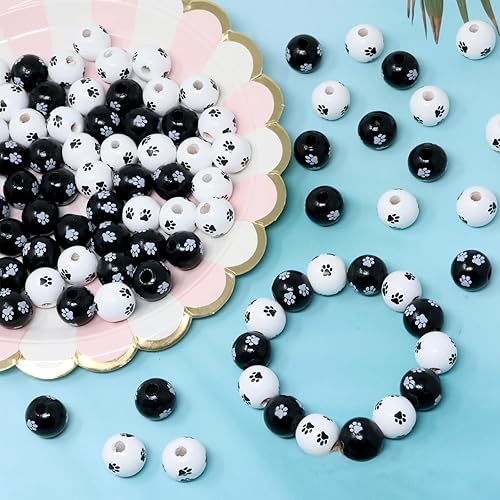 Miniatura 3 de Honbay 100 cuentas espaciadoras de huellas de madera con estampado de pata de animal, gato, perro, para mascotas, colgantes, fabricación de joyas o