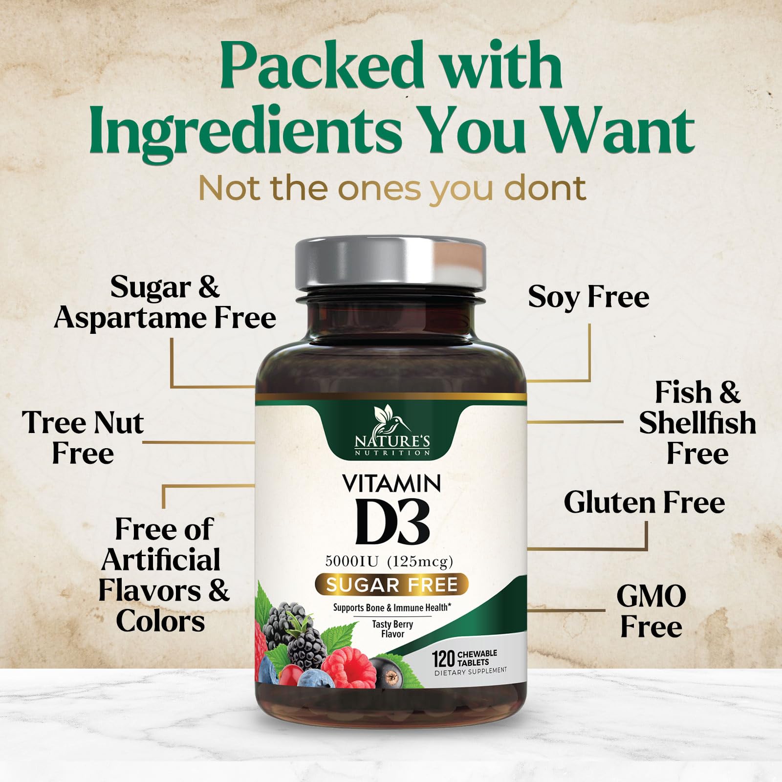 Vitamin D3 5000 IU - Extra Strength Vitamin D Chewable for Immune Health Support - Bone, Teeth and Muscle Support Supplement - Sugar Free - Tasty Raspberry Flavor - Bottled in the USA - 120 Tablets — Amazon image 7